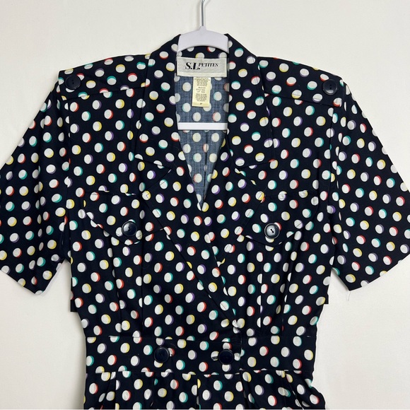 Vintage 80s S.L. Fashions Polka Dot Black Romper Playsuit Pockets Pin Up Size 6P - Picture 2 of 7